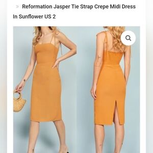 Reformation Jasper Tie Strap Midi Dress in Sunflower